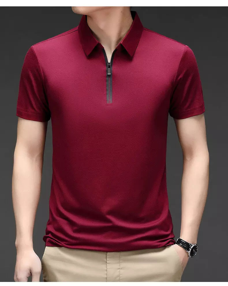 Camisa Polo Zíper Martin em Seda Gelo