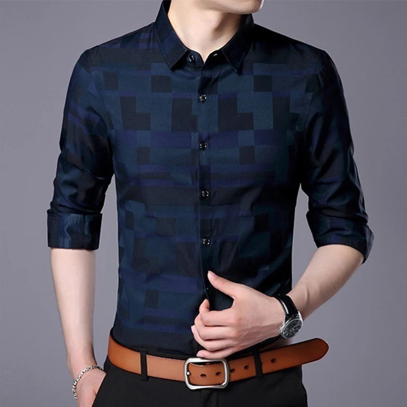 Camisa Social Masculina 2025 Design Xadrez