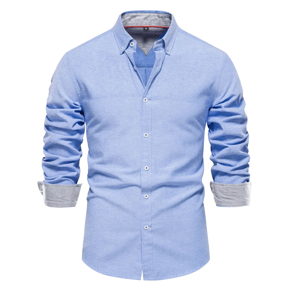 Camisa Social Masculina Monocromática com Botões sem Bolso