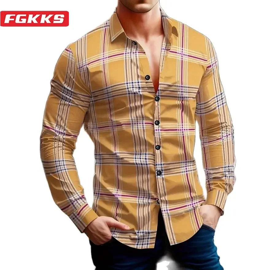 Camisa Social Masculina Xadrez Manga Longa 2025