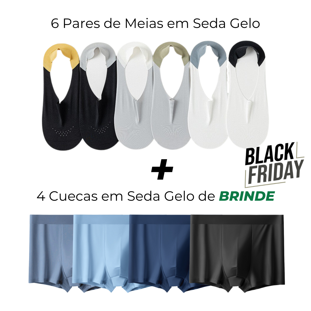 6 Pares de Meias em Seda Gelo + 4 Cuecas em seda Gelo [BRINDE]