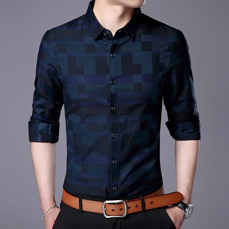 Camisa Social Masculina 2025 Design Xadrez