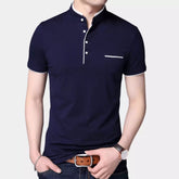 Camisa Polo Gola Mandarim - Azul Marinho